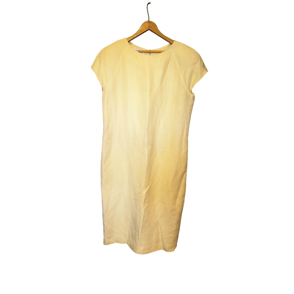 Doncaster Womens Butter Yellow Linen Viscose Sheath Dress Cap Sleeve Size 10 USA